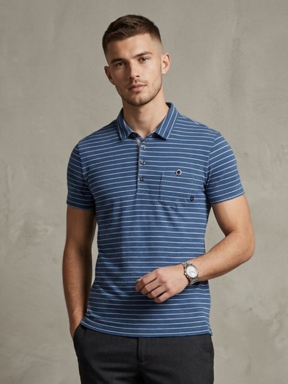 Armani Jeans Vintage Men's Size L (Fits Small) Blue Striped Polo Shirt